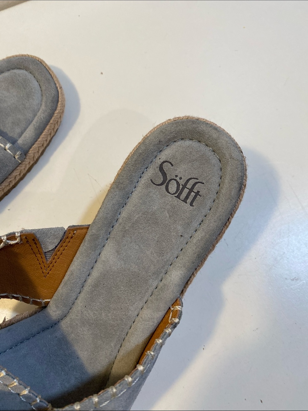 SOFT Gray Suede Leather Wedge Slide Sandals Sz 11M - Picture 2 of 13